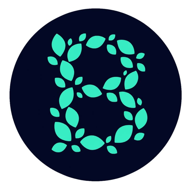 The bettaplants.shop logo: a teal leaf-pattern letter B monogram on a dark navy circle.