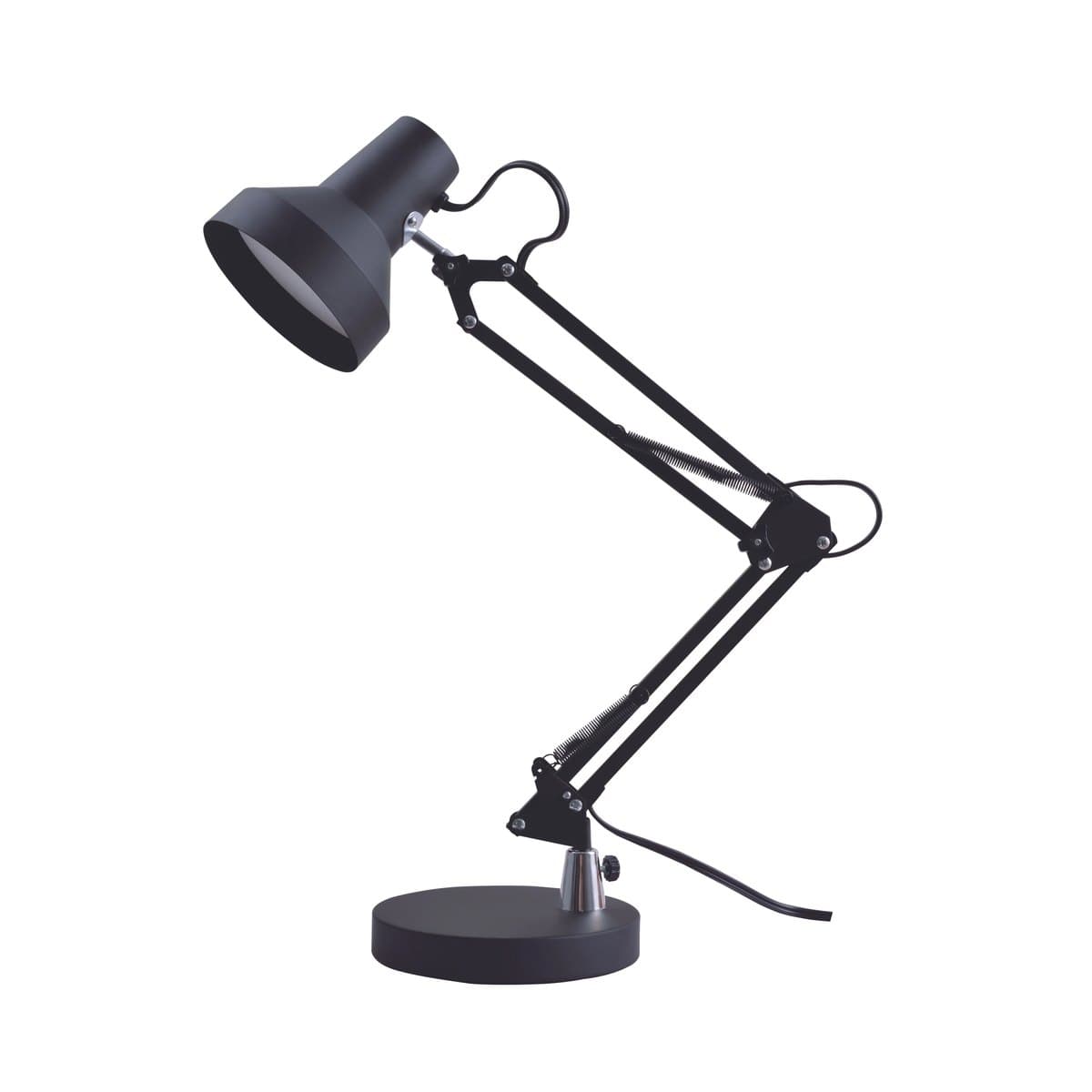 The architect's desk lamp the counterbalance idea came from — two springs across a parallel linkage offset the weight of the head.